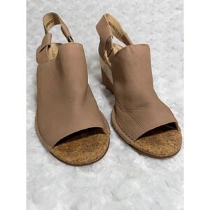 Clarks Collection Tan Leather Wedge Sandals Peep Toe Slingback Womens 6.5